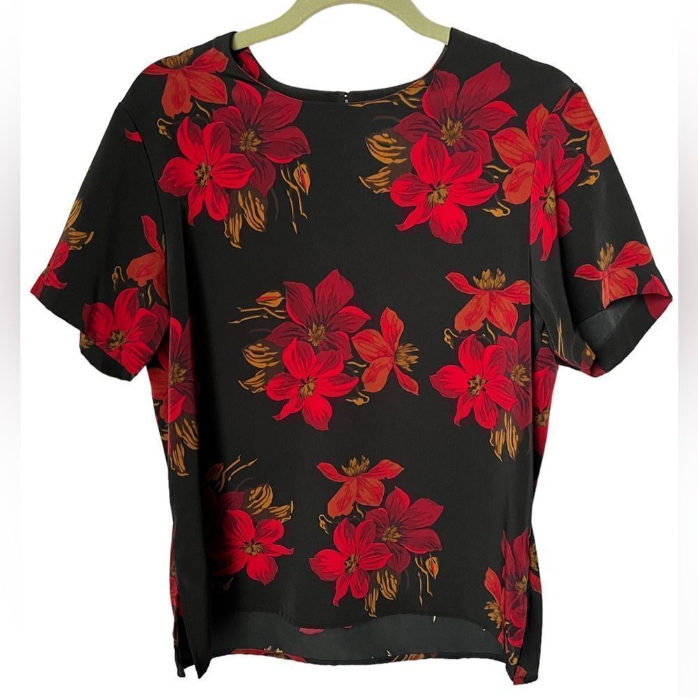 Vintage Claudia Richard Women's Size M Floral Black and Red Top